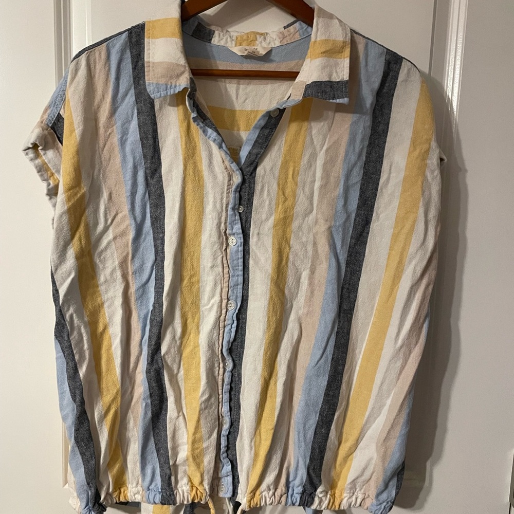 Terra & Sky Yellow, Blue & White Striped Button-Down Top